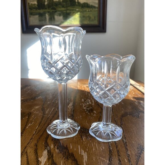 Vintage Crystal Glass Tulip Candle Holders Set Of 2 - Picture 1 of 5